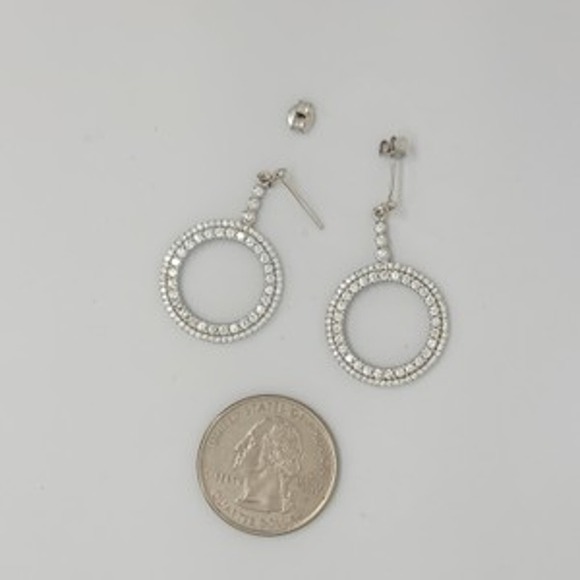 Platinum Plated .925 SS 1.67cttw Diamond  Simulant Circle Earrings - Picture 4 of 9